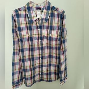 Patagonia Women Size 2 Button Down Long Sleeve‎ Plaid Shirt Top Blouse Roll Tab